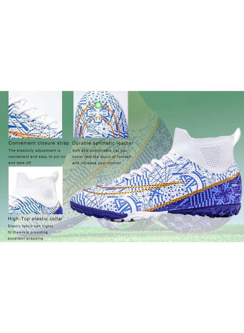 محجر حذاء كرة القدم للرجال والنساء (جنسيني للبالغين) - حذاء كرة القدم ملابس رياضية عالي الكاحل مقاوم للانزلاق للتدريب والرياضة - حذاء كرة القدم للشباب والطلاب (أبيض أسود) - Image 4